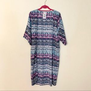 NWOT Blue/Pink Aztec Ethnic Tribal Print Kimono -M